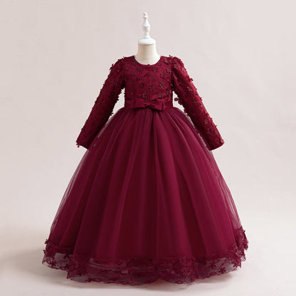 Robe de Bal à Manches Longues et Décolleté Plongeant avec Dentelle