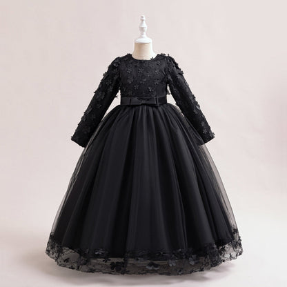 Robe de Bal à Manches Longues et Décolleté Plongeant avec Dentelle