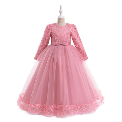 Robe de Bal à Manches Longues et Décolleté Plongeant avec Dentelle