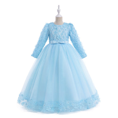 Robe de Bal à Manches Longues et Décolleté Plongeant avec Dentelle
