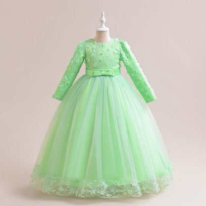 Robe de Bal à Manches Longues et Décolleté Plongeant avec Dentelle