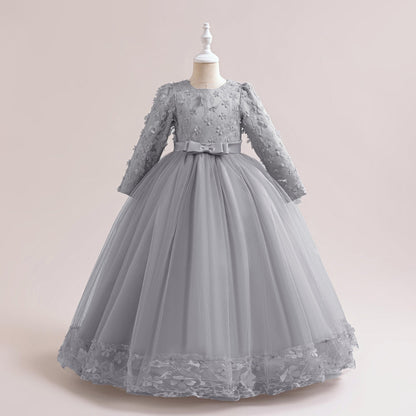 Robe de Bal à Manches Longues et Décolleté Plongeant avec Dentelle