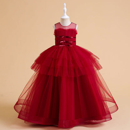 Robe de Bal à Encolure Dégagée Sans Manches et à Volants Pour Demoiselled'Honneur