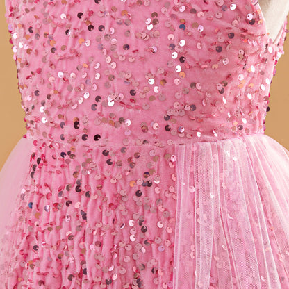 Robe de Bal à Col en V Sans Manches et à Plis Pour Demoiselled'Honneur