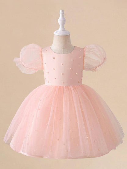Robe de Bal à Manches Bouffantes et Perles Pour Demoiselled'Honneur