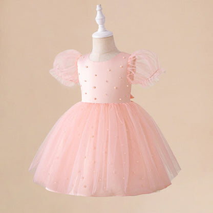 Robe de Bal à Manches Bouffantes et Perles Pour Demoiselled'Honneur