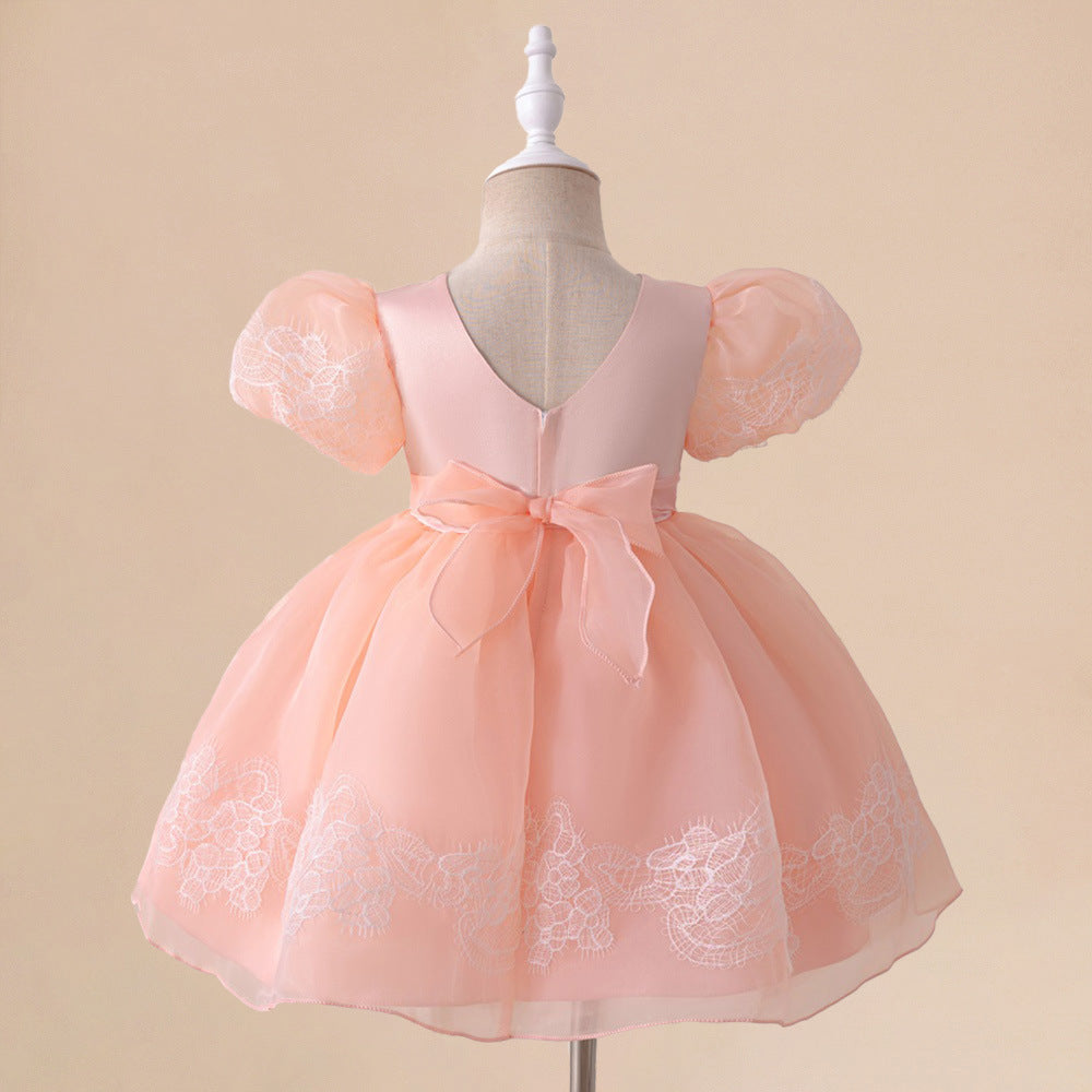 Robe de Bal à Manches Bouffantes et Dentelle Pour Demoiselled'Honneur