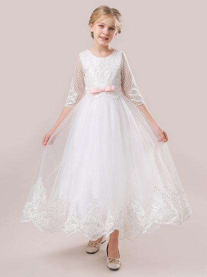 Robe de Bal à Manches 3/4 et en Dentelle Pour Demoiselled'Honneur