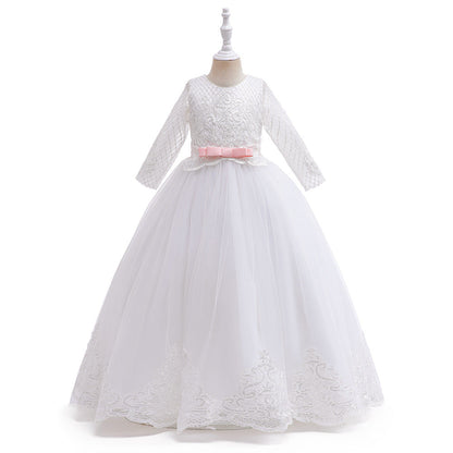 Robe de Bal à Manches 3/4 et en Dentelle Pour Demoiselled'Honneur