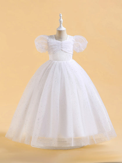 Robe de Bal à Manches Bouffantes et Paillettes Pour Demoiselled'Honneur