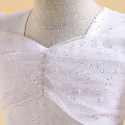 Robe de Bal à Manches Bouffantes et Paillettes Pour Demoiselled'Honneur