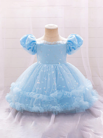 Robe de Bal à Manches Bouffantes et à Volants Pour Demoiselled'Honneur