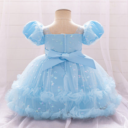 Robe de Bal à Manches Bouffantes et à Volants Pour Demoiselled'Honneur