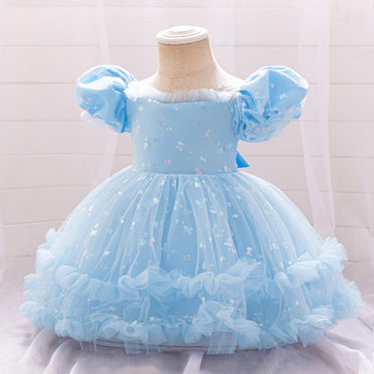Robe de Bal à Manches Bouffantes et à Volants Pour Demoiselled'Honneur