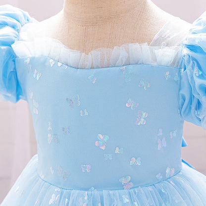 Robe de Bal à Manches Bouffantes et à Volants Pour Demoiselled'Honneur