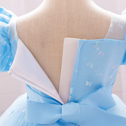 Robe de Bal à Manches Bouffantes et à Volants Pour Demoiselled'Honneur