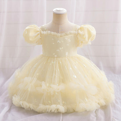 Robe de Bal à Manches Bouffantes et à Volants Pour Demoiselled'Honneur