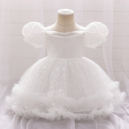 Robe de Bal à Manches Bouffantes et à Volants Pour Demoiselled'Honneur