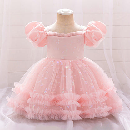 Robe de Bal à Manches Bouffantes et à Volants Pour Demoiselled'Honneur