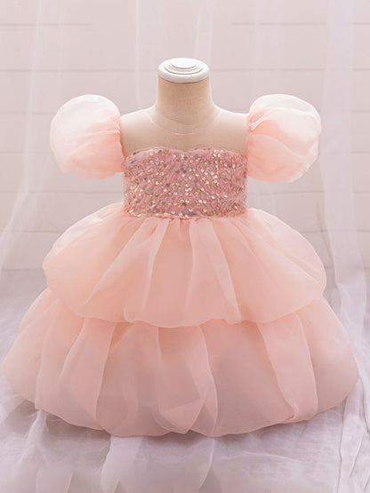 Robe de Bal à Manches Bouffantes et à Volants Pour Demoiselled'Honneur