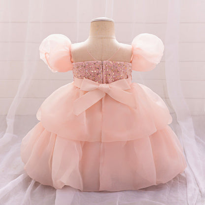 Robe de Bal à Manches Bouffantes et à Volants Pour Demoiselled'Honneur