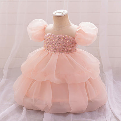 Robe de Bal à Manches Bouffantes et à Volants Pour Demoiselled'Honneur