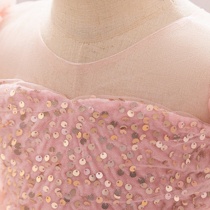 Robe de Bal à Manches Bouffantes et à Volants Pour Demoiselled'Honneur
