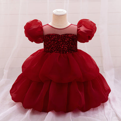 Robe de Bal à Manches Bouffantes et à Volants Pour Demoiselled'Honneur