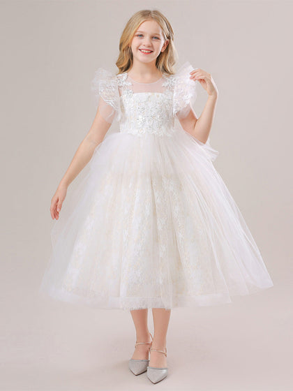 Robe de Bal à Manches Volantées et Paillettes Pour Demoiselled'Honneur