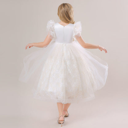 Robe de Bal à Manches Volantées et Paillettes Pour Demoiselled'Honneur