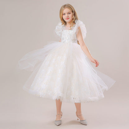 Robe de Bal à Manches Volantées et Paillettes Pour Demoiselled'Honneur