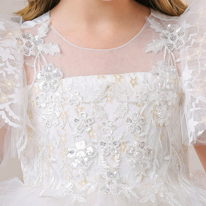 Robe de Bal à Manches Volantées et Paillettes Pour Demoiselled'Honneur