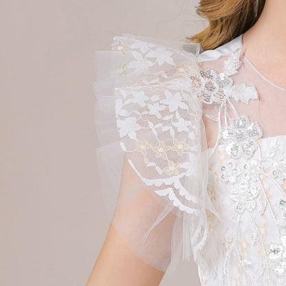 Robe de Bal à Manches Volantées et Paillettes Pour Demoiselled'Honneur