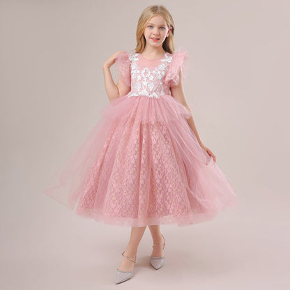 Robe de Bal à Manches Volantées et Paillettes Pour Demoiselled'Honneur