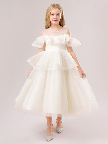 Robe de Bal à Épaules Dénudées et Manches Courtes à Volants Pour Demoiselled'Honneur