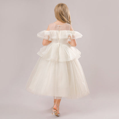 Robe de Bal à Épaules Dénudées et Manches Courtes à Volants Pour Demoiselled'Honneur