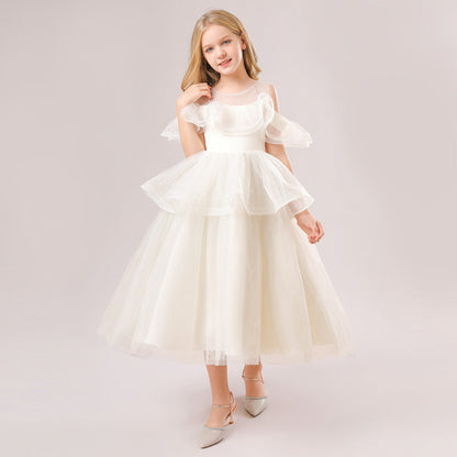 Robe de Bal à Épaules Dénudées et Manches Courtes à Volants Pour Demoiselled'Honneur
