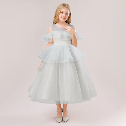 Robe de Bal à Épaules Dénudées et Manches Courtes à Volants Pour Demoiselled'Honneur