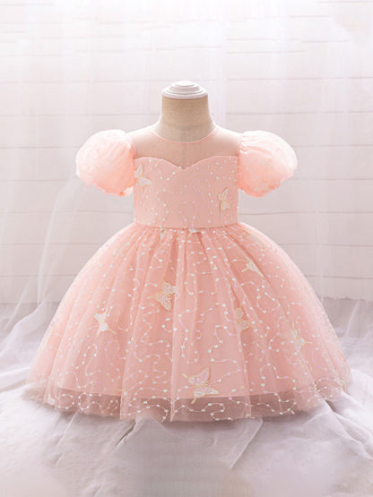 Robe de Bal à Manches Bouffantes et Paillettes Pour Demoiselled'Honneur