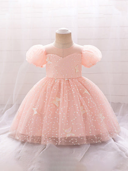 Robe de Bal à Manches Bouffantes et Paillettes Pour Demoiselled'Honneur