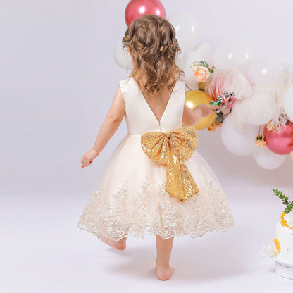 Robe de Bal à Encolure Dégagée Sans Manches en Dentelle Pour Fille