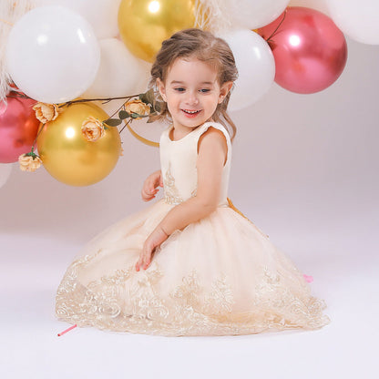 Robe de Bal à Encolure Dégagée Sans Manches en Dentelle Pour Fille