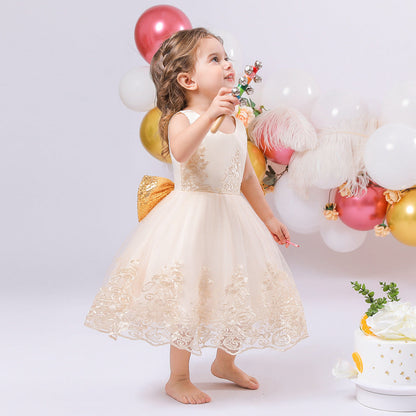 Robe de Bal à Encolure Dégagée Sans Manches en Dentelle Pour Fille