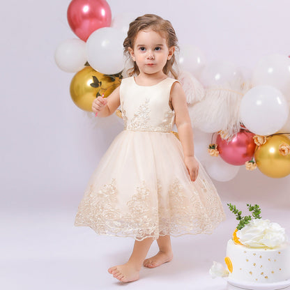 Robe de Bal à Encolure Dégagée Sans Manches en Dentelle Pour Fille