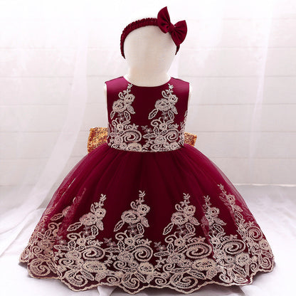 Robe de Bal à Encolure Dégagée Sans Manches en Dentelle Pour Fille