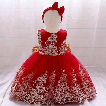 Robe de Bal à Encolure Dégagée Sans Manches en Dentelle Pour Fille