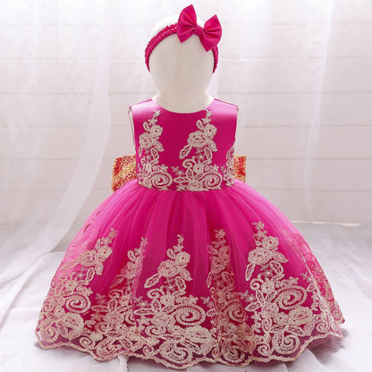 Robe de Bal à Encolure Dégagée Sans Manches en Dentelle Pour Fille