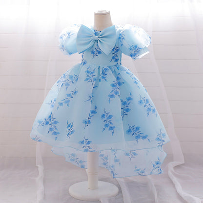 Robe de Bal à Manches Bouffantes et Froncées Pour Demoiselled'Honneur