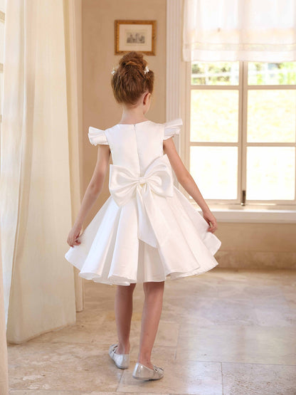 Robe Princesse Col Rond Manches Volantes pour Petite Fille d'Honneur avec Ceinture
