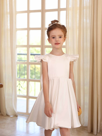 Robe Princesse Col Rond Manches Volantes pour Petite Fille d'Honneur avec Ceinture